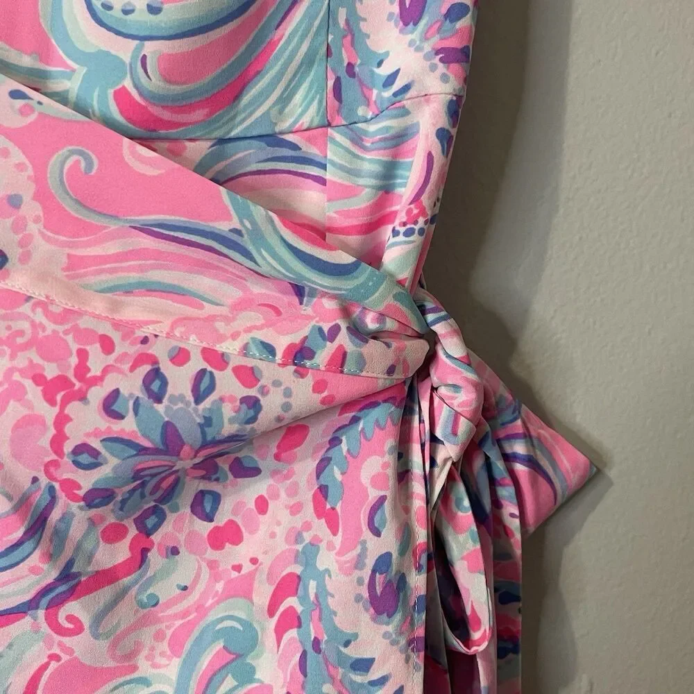 LILLY PULITZER Joselyn Stretch Wrap Dress Size 0 Pink NEW Spring Ruffle Colorful